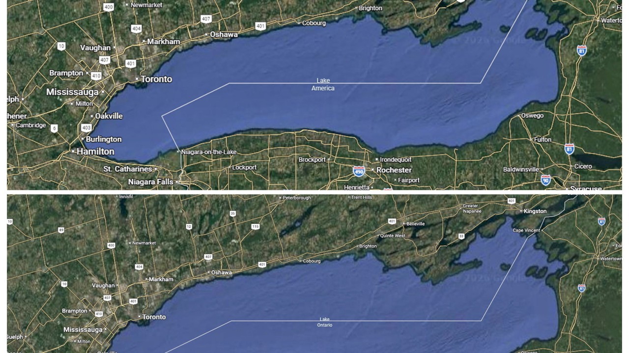 Google Haritalar'da Ontario Gölü artık ABD'li kullanıcılar için 'Lake America