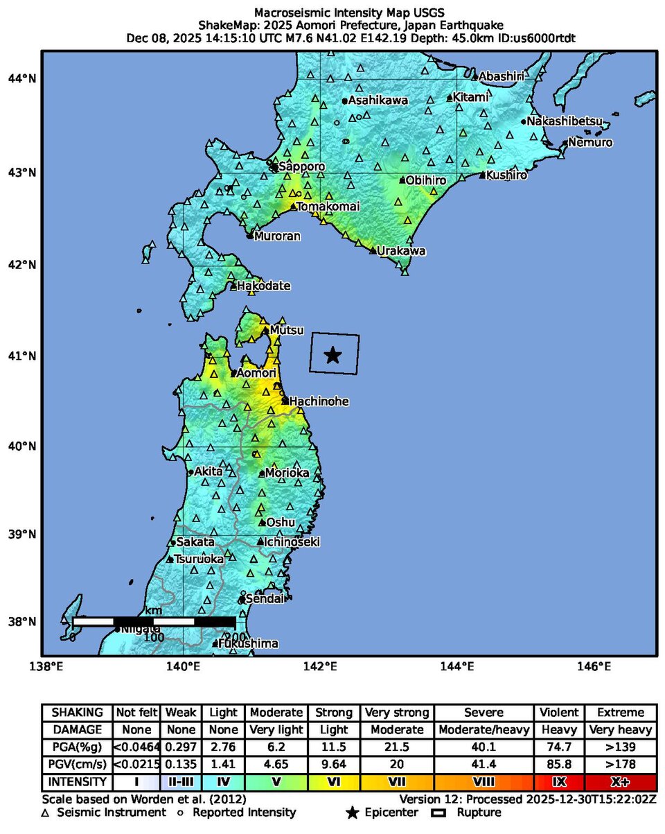 Japonya'nın kuzeyinde 6,9 büyüklüğünde deprem